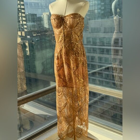 🆕 BRONX & BANCO 🧿 NWOT Giselle Strapless Beaded Sequin Midi Dress, Size M US 6 - Picture 10 of 16
